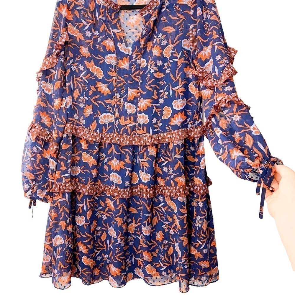 Hush Purple Floral Size 10 Swing mini Dress Long Sleeve - Picture 2 of 5